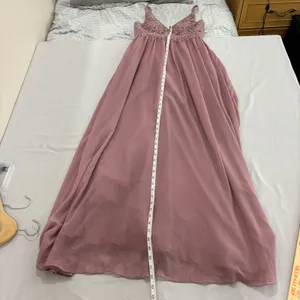 Azazie A4 Dusty Rose Lace V-Neck Chiffon Bridesmaid Formal Maxi Dress thumbnail 5