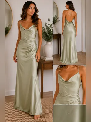 Katie May Ryder Sage Satin Cowl Neck Maxi Dress L thumbnail 2