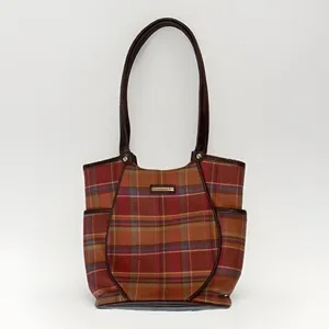 Longaberger Homestead Toboso Shoulder Leather Straps Plaid Autumn Preppy Bag thumbnail 3