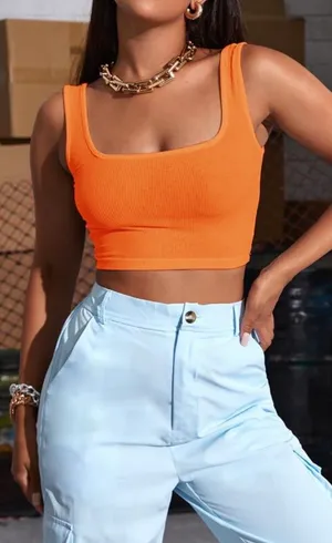 Orange Ribbed Tank Top Size XS thumbnail 1