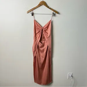 Revolve Song Of Style Copper Pink Midi Dress Open Tie Front Womens Size‎ XS thumbnail 3