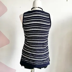 Navy Striped Knit Tank‎ Top, Coastal Chic, Old Money, Minimalist, Preppy, Medium thumbnail 3