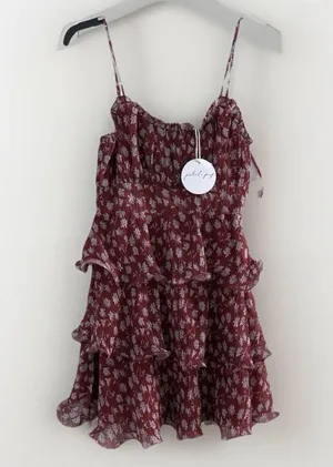 New Petal&Pup Tiered Ruffle Flowers Lined Mini Dress Red Size‎ Small thumbnail 3