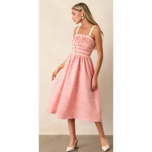 Entro Always A Romantic Coral Floral Jacquard Midi Dress Pockets Size Large‎ thumbnail 2