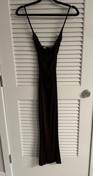 SheIn Brown cowl-neck open back dress thumbnail 1