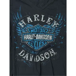 Harley Davidson Sequin Black and Blue VNeck Short Sleeve Tee Shirt Women’s Large thumbnail 2