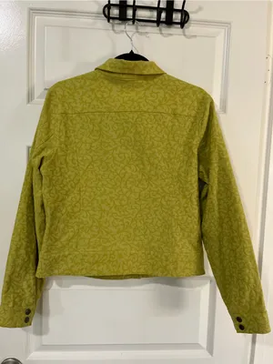 Peck & Peck Chartreuse Green Patterned Trucker Jacket Sz M Stretch Feminine thumbnail 2