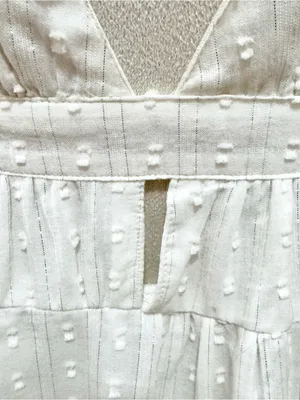 NWT En Crème White Swiss Dot Halter Open Back Cutout Tiered Summer Maxi Dress Sm thumbnail 6