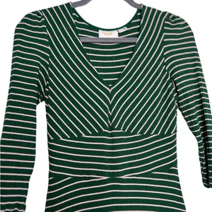 Anthropologie Maeve Green Striped Ribbed Knit Maxi Dress Small thumbnail 4