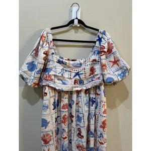 Nobody's Child Nova Print Puff Sleeve Maxi Dress Nautical Linen‎ Beach Shells thumbnail 6
