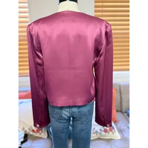 Cinq a Sept Mauve Satin Cropped Jacket Gold Crest Buttons Size 8 thumbnail 5