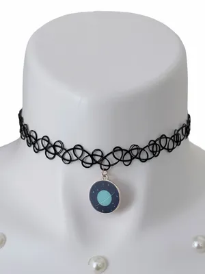 Lenticular Planet Charm Choker Necklace Handmade thumbnail 1