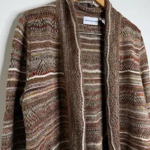 Alfred Dunner Open Front Sweater Cardigan Neutral Tone Women’s Sz Large Metallic thumbnail 2