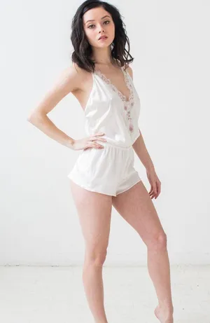 Salua Stardust Silver-Grey & Black Silk Mini Romper Lingerie thumbnail 4