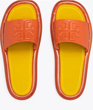 Orange Logo Slide Sandals with Yellow Footbed thumbnail 1