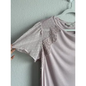 Ann Taylor LOFT Women's Large Maeve Mixed Media Blouse Crochet‎ Lace Sleeved Shirt Top thumbnail 4