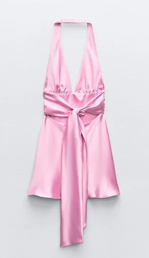 ZARA dress mini halter pink satin Bow 🍬 🎀 wedding party coctail bridal shower thumbnail 13