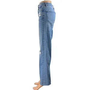 Mica Dehours Stretch Super High Rise Blue Distressed Wide Leg Denim Jeans Sz 24 thumbnail 3
