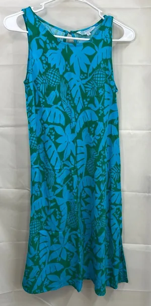 Escapade Living women's‎ green blue sleeveless casual relaxed pineapple dress S thumbnail 1