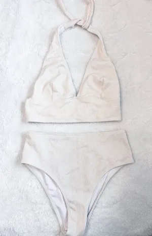 Cupshe Beige Off White High Rise Bikini Size Medium READ DESCRIPTION Halter thumbnail 1