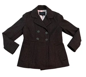 Banana Republic Womens Brown Pink Wool Blend Double Breasted Peplum Coat Large thumbnail 1