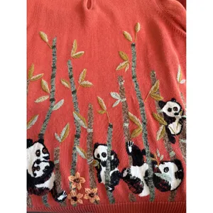 Alfred Dunner Panda Bamboo Embroidered Sweater Coral Ramie Cotton XL 6349 thumbnail 7