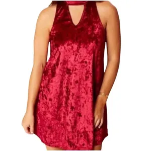 Altar’d State Burgundy Red Crushed Velvet Choker Dress Size Medium thumbnail 2