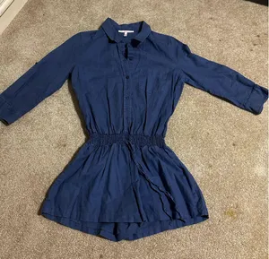 Victoria's Secret Long Sleeve Blue Button Down Romper thumbnail 1