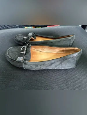 Coach Flores Signature Jacquard Loafers Black Canvas Buckle Flats A2160 Size 7.5 thumbnail 3
