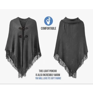 NEW Loose Fitting Poncho Cape Shawl Stylish Horn Button One Size thumbnail 5
