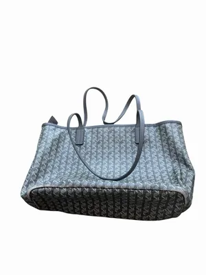 Tory Burch Gray & Black Textured Monogram Small Tote Bag Zip Top Logo Canvas thumbnail 8