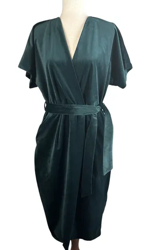 Closet London Kimono Sleeve Velvet Midi Dress Size 10‎ Wrap Tie Emerald Green thumbnail 1