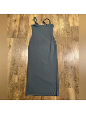 Open Edit Smooth Edit Strappy Midi Bodycon Dress XS Dusty Blue thumbnail 8