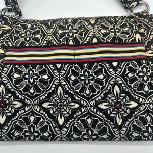 Vera Bradley Black Cream Floral Quilted Shoulder Hobo Bag Multicolor Stripe thumbnail 4
