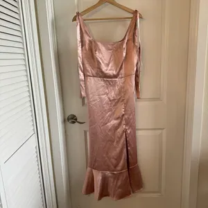 Birdy Grey Eugina Convertible Midi Dress Shiny Satin Rose Gold thumbnail 2