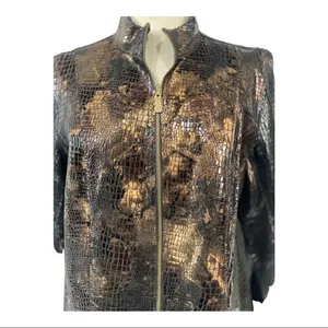 Reversible Faux Black Leather Moto & Animal Print Lightweight Jacket thumbnail 7