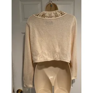 Geiger Austria Ivory Cotton Crochet Collar Cardigan‎ Sweater Cottagecore Sz 38 thumbnail 4