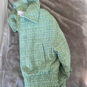 Green tweed kimchi blue crop bomber jacket thumbnail 3