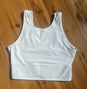 Lululemon Cropped, All White Tank Top With Mesh Bottom thumbnail 2