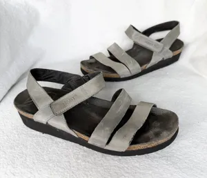 Naot Kayla Womens 7.5 Slate/Gray Leather Comfort Sandals Hook Loop Adjustable thumbnail 1