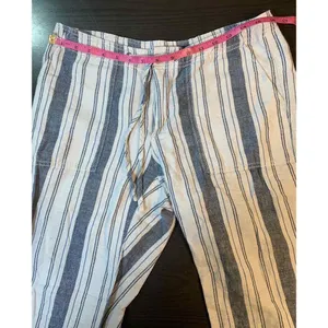 Gap Linen Pant Womens 6R Wide Leg Blue White Stripe Boho Coastal Prep‎ READ thumbnail 6