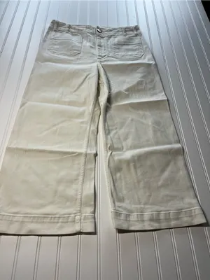 Anthropologie Maeve The Colette High-Rise Wide-Leg Ivory Cream Pants‎ 32 thumbnail 2