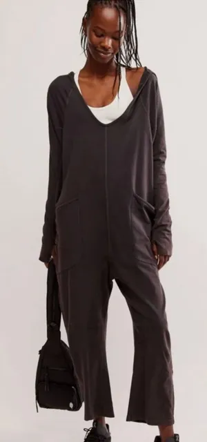 Free People Hot Shot Long-Sleeve Onesie Washed Black Jumpsuit Size XS thumbnail 1