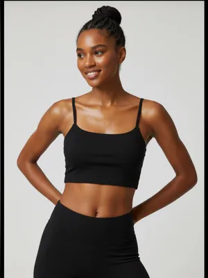 NWT Black Cotton Crop Cami Top w Built in Shelf Bra thumbnail 1