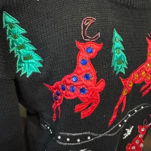 Vintage Santa Snowperson Beaded Christmas‎ Sweater 90s large thumbnail 5