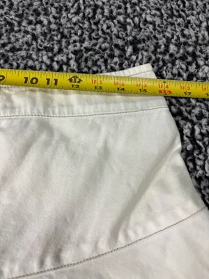 DKNY White Denim Ruffled Mini Skirt Paneled A-Line High Waisted Size 8P 100% Cotton thumbnail 3