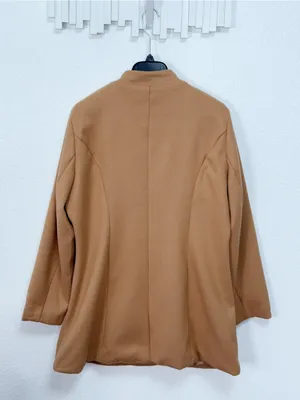 FME Camel Brown Longline Coat Stand Collar Button Front Minimalist Classic Jacke thumbnail 5