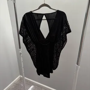 Victoria's Secret Black Crochet Open-Back Beach Swim Cover-Up Tunic thumbnail 8