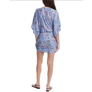 Carmen Marc Valvo Swimwear Coverup Dress Womens Large Floral Ruched Stretch Boho thumbnail 2