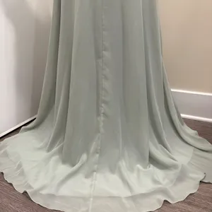 JJ's House‎ Soft Sage Green Chiffon Pleated V-Neck Flutter Sleeve Gown Bridal XS thumbnail 8
